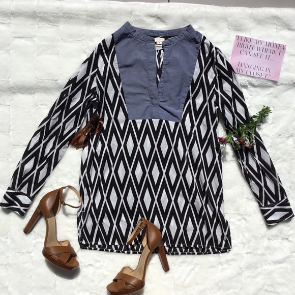 J. Crew Tops - Jcrew Black & White Print Tunic Top Chambray Bib J. Crew Tops - Jcrew Black & White Print Tunic Top Chambray Bib
